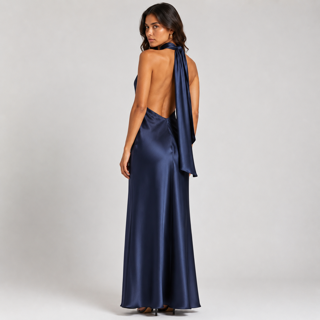 LIVIANA Backless Halter Maxi Dress