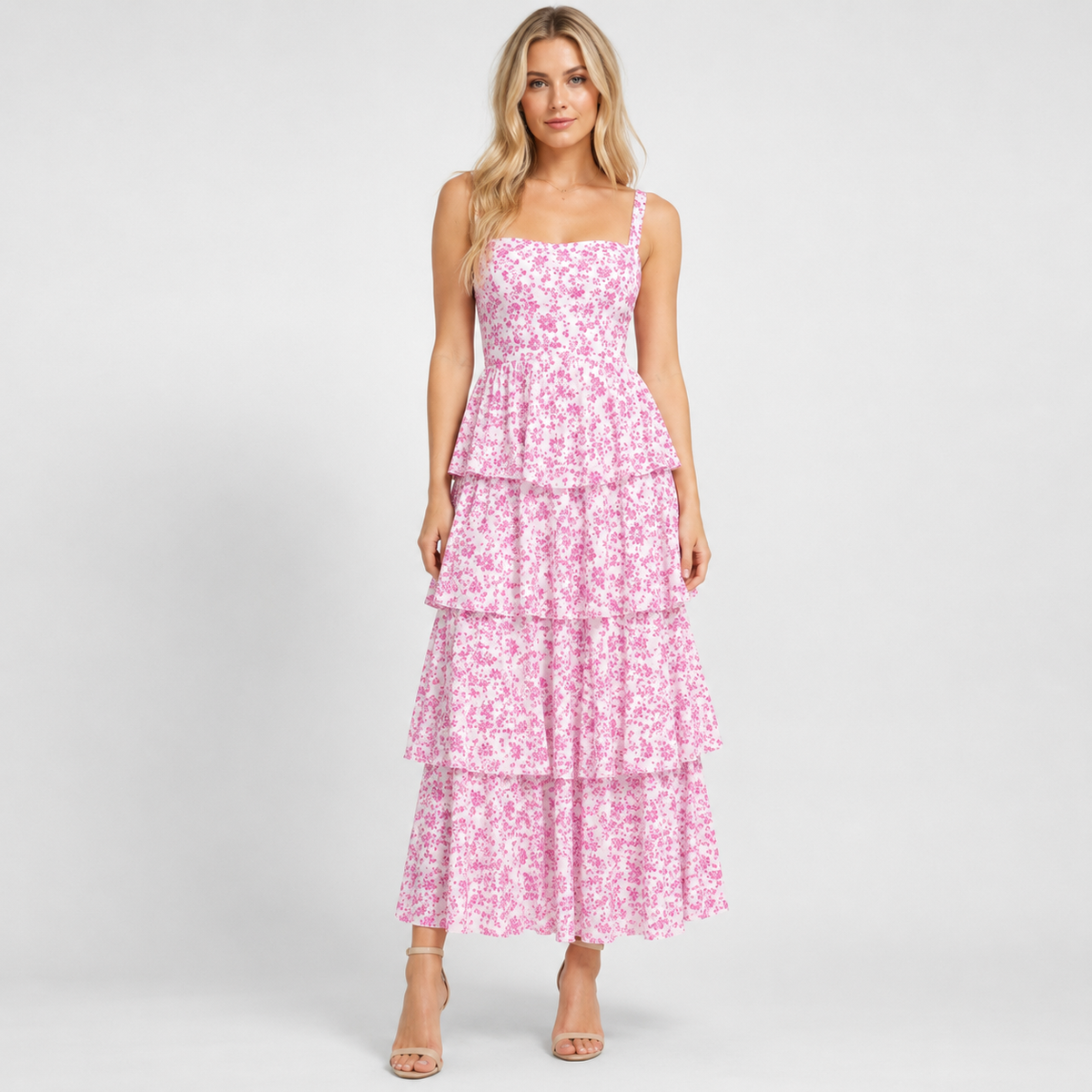 LUCENNE Split-Neck Printed Maxi Dress