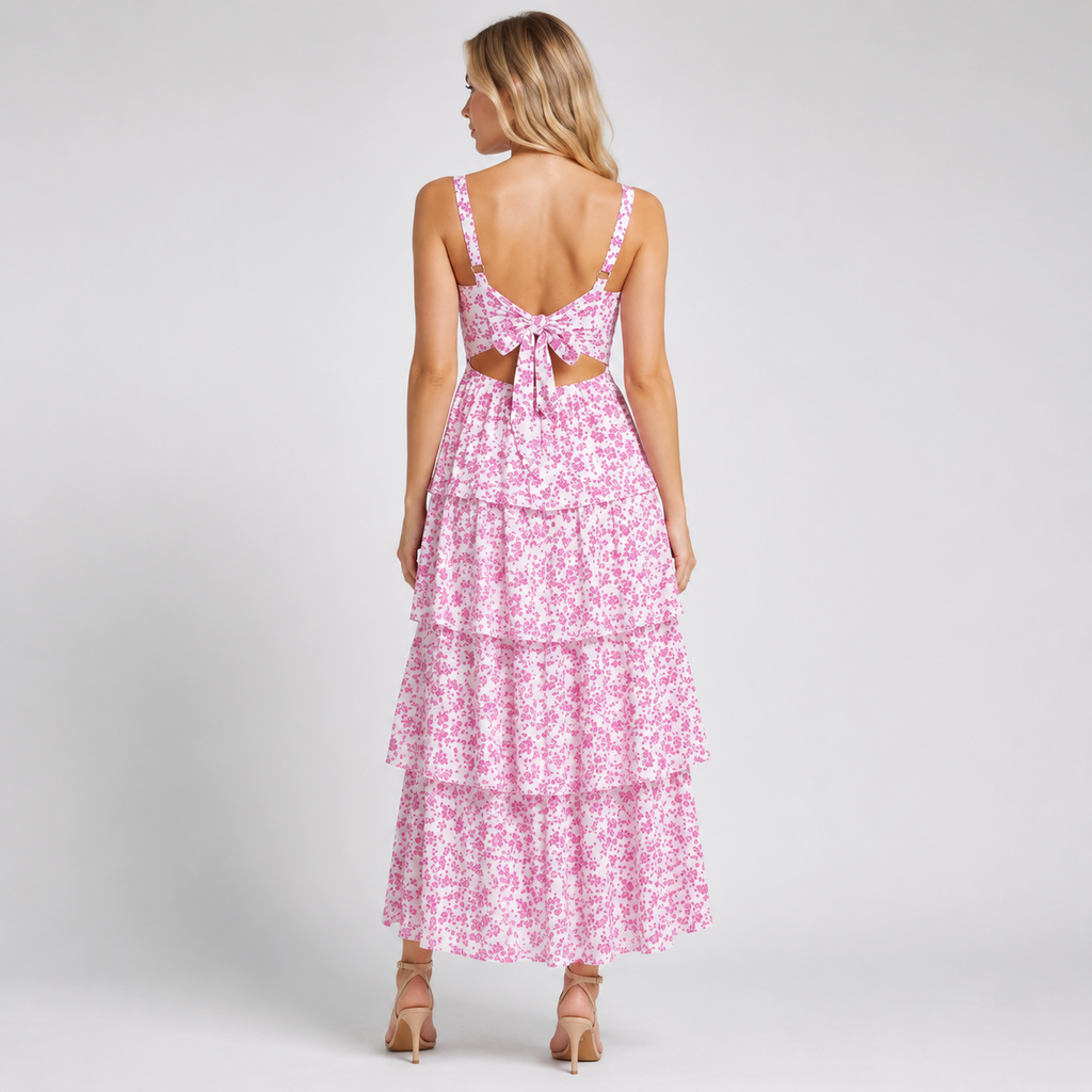 LUCENNE Split-Neck Printed Maxi Dress