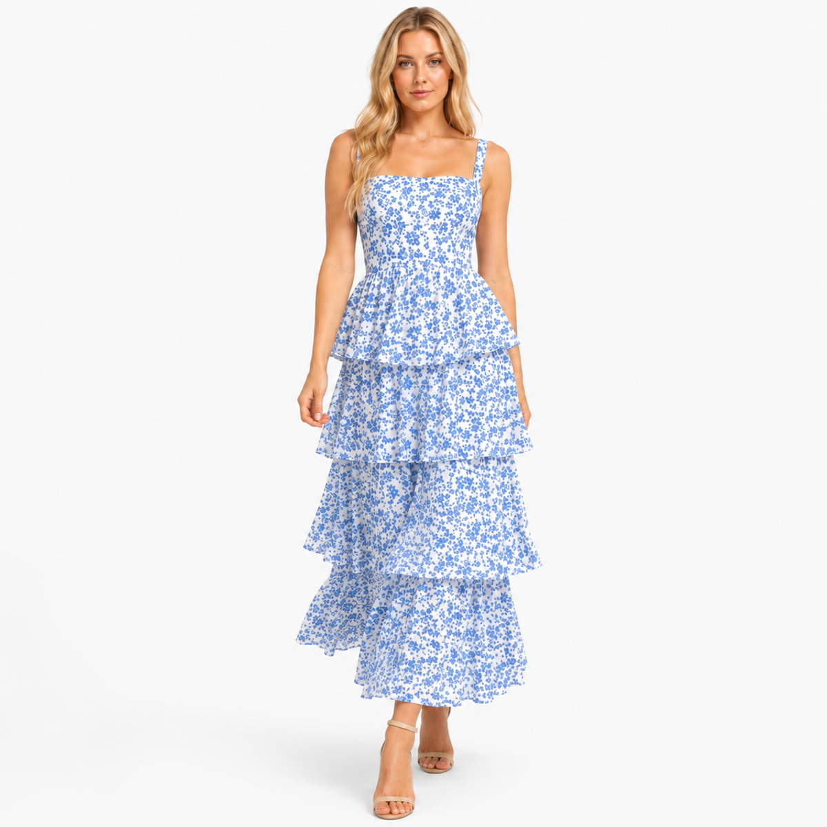 LUCENNE Split-Neck Printed Maxi Dress