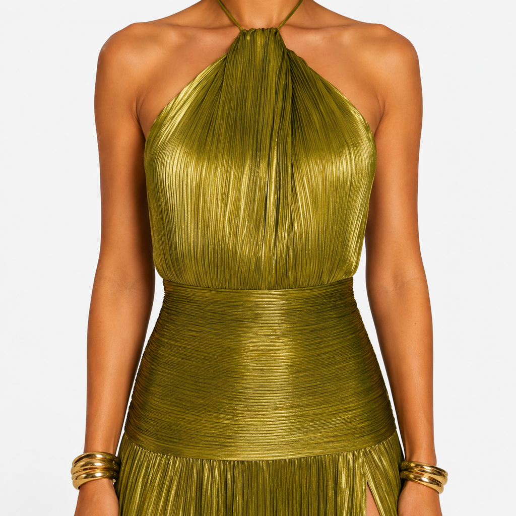 LUCINDA Corset Pleated Maxi Dress
