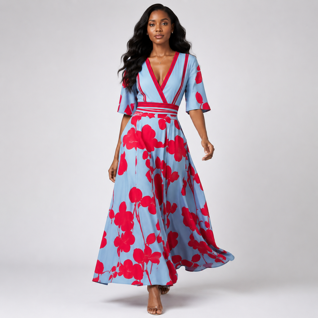 LUCINDA V-Neck Fluid Maxi Dress