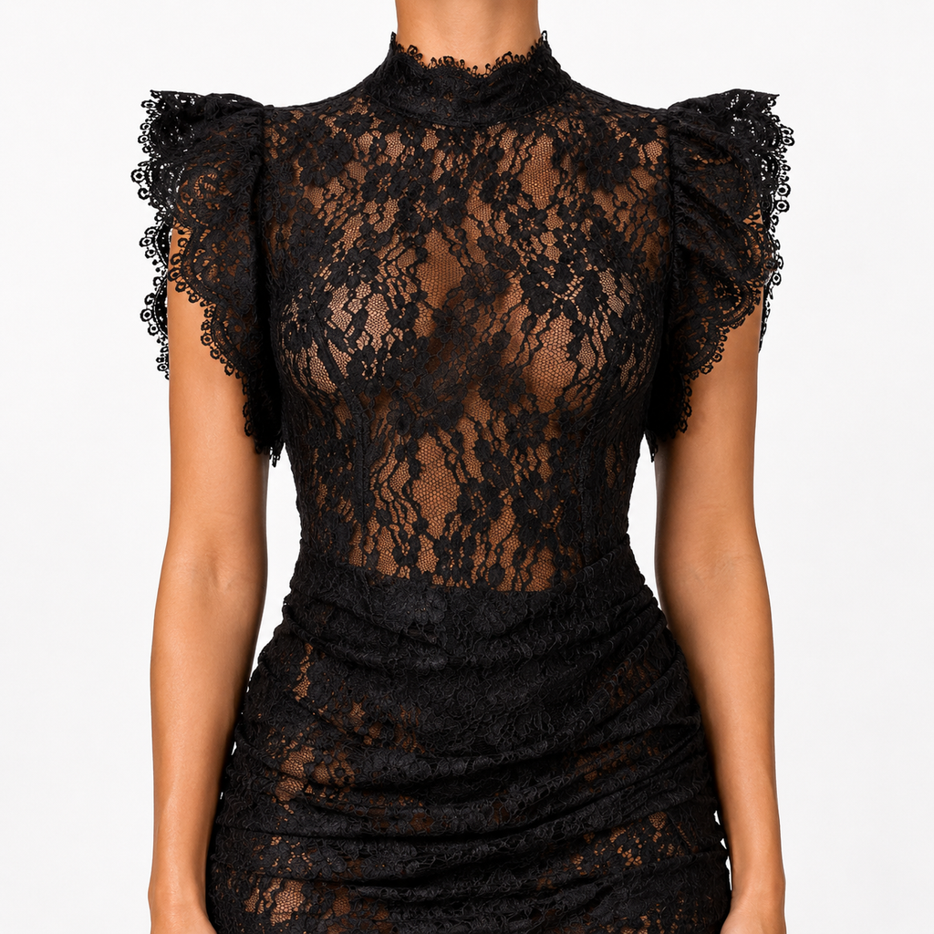 MARGAUX Lace High-Neck Mini Dress