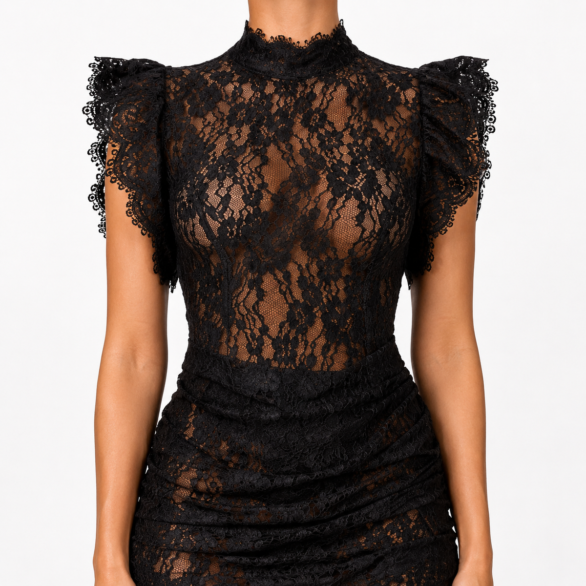 MARGAUX Lace High-Neck Mini Dress