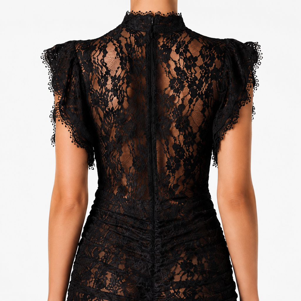MARGAUX Lace High-Neck Mini Dress