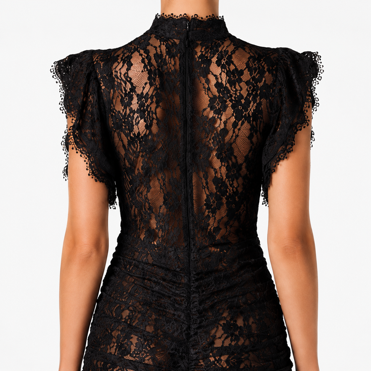 MARGAUX Lace High-Neck Mini Dress