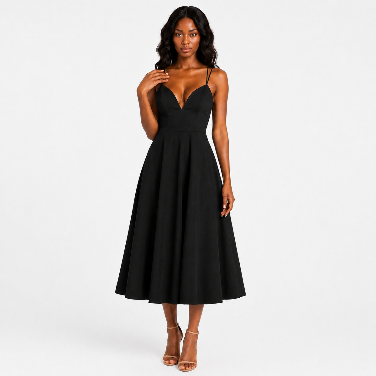 ladies midi evening dresses PRETTYGARDEN Womens Puff Short Sleeve V Neck Swiss Dot Pl Perfect for a special event Evening & Formal Midi Dresses