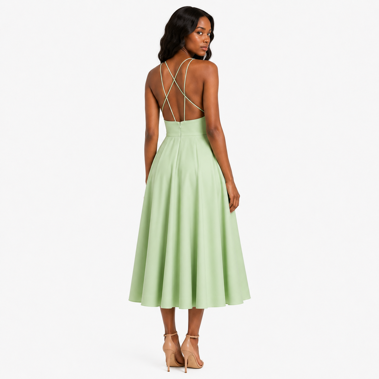 Women's Elegant V-Neck Sleeveless A-Line Midi Dress Flattering Fit – Nivalho Studio
