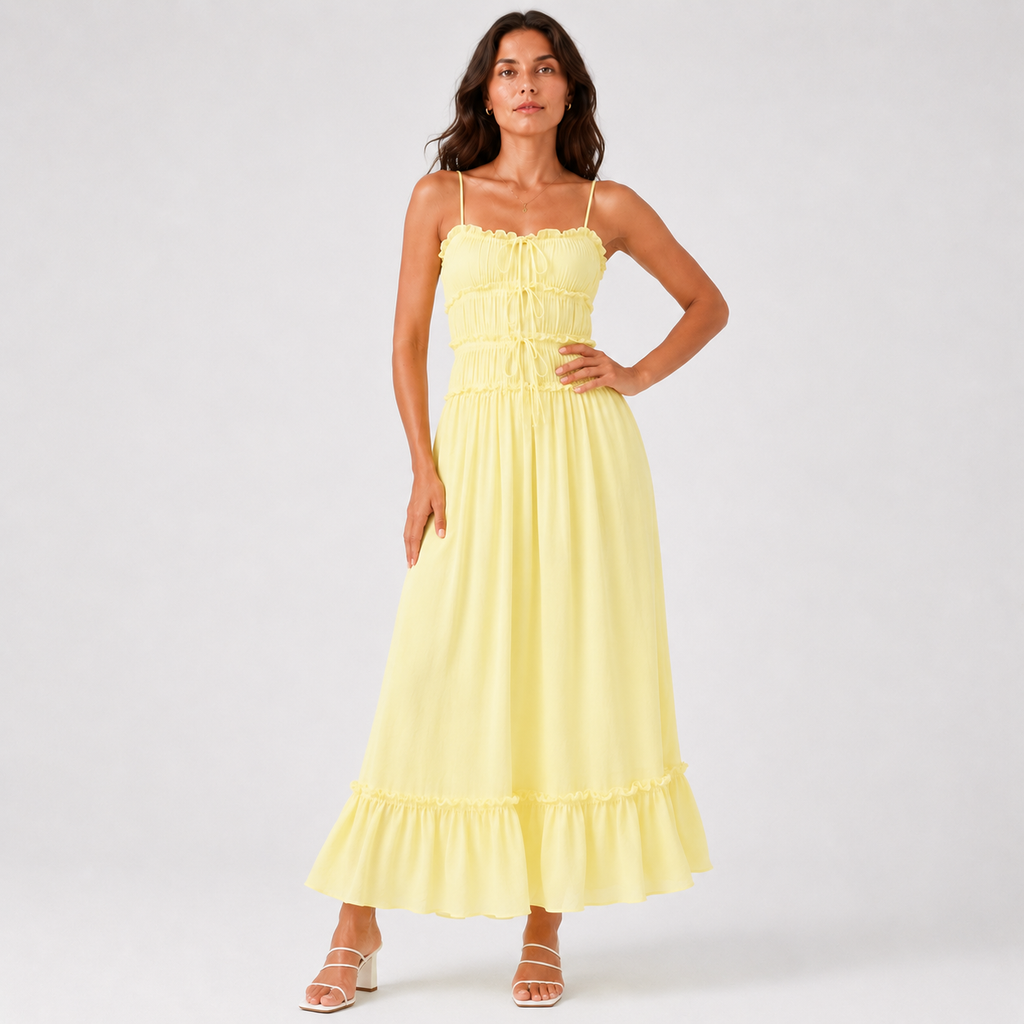 MEDINA Strapless Ruffle Maxi Dress