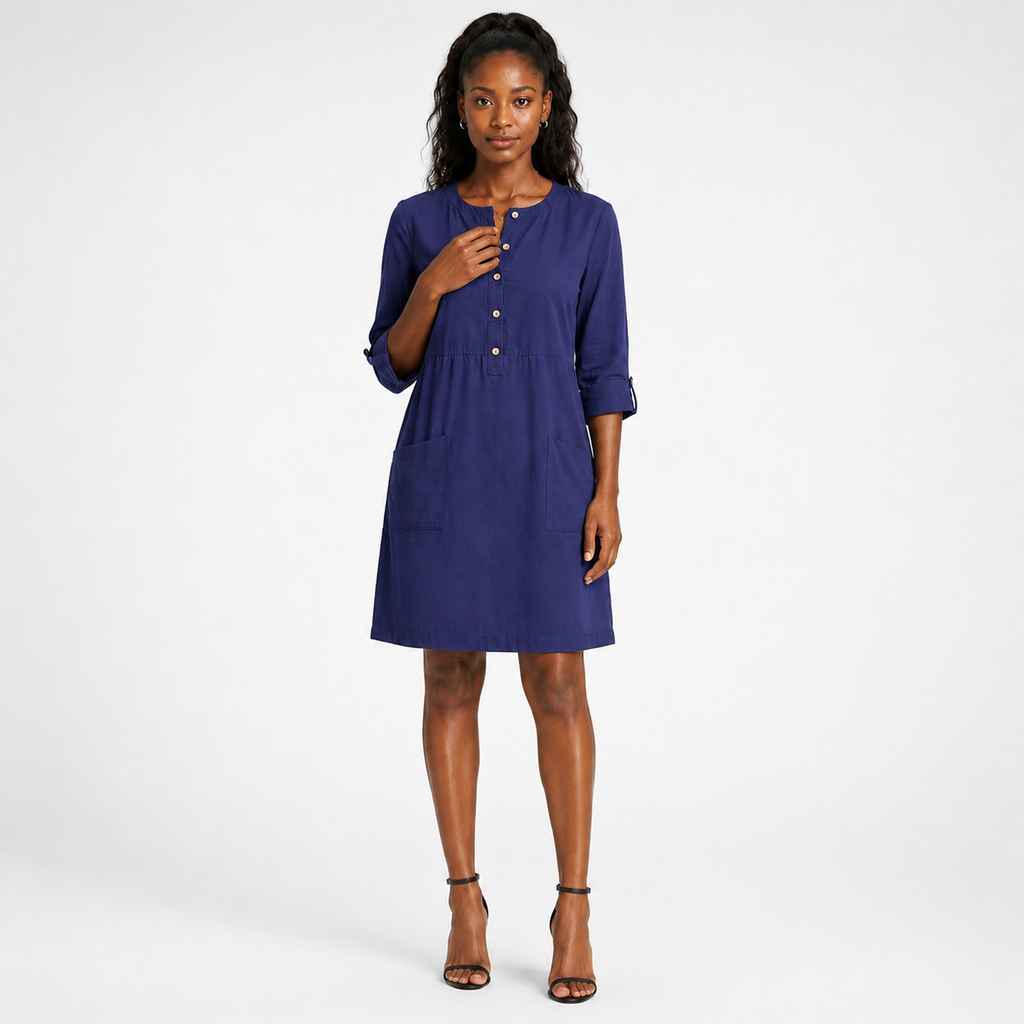 MELISSA Round-Neck Linen-Blend Midi Dress