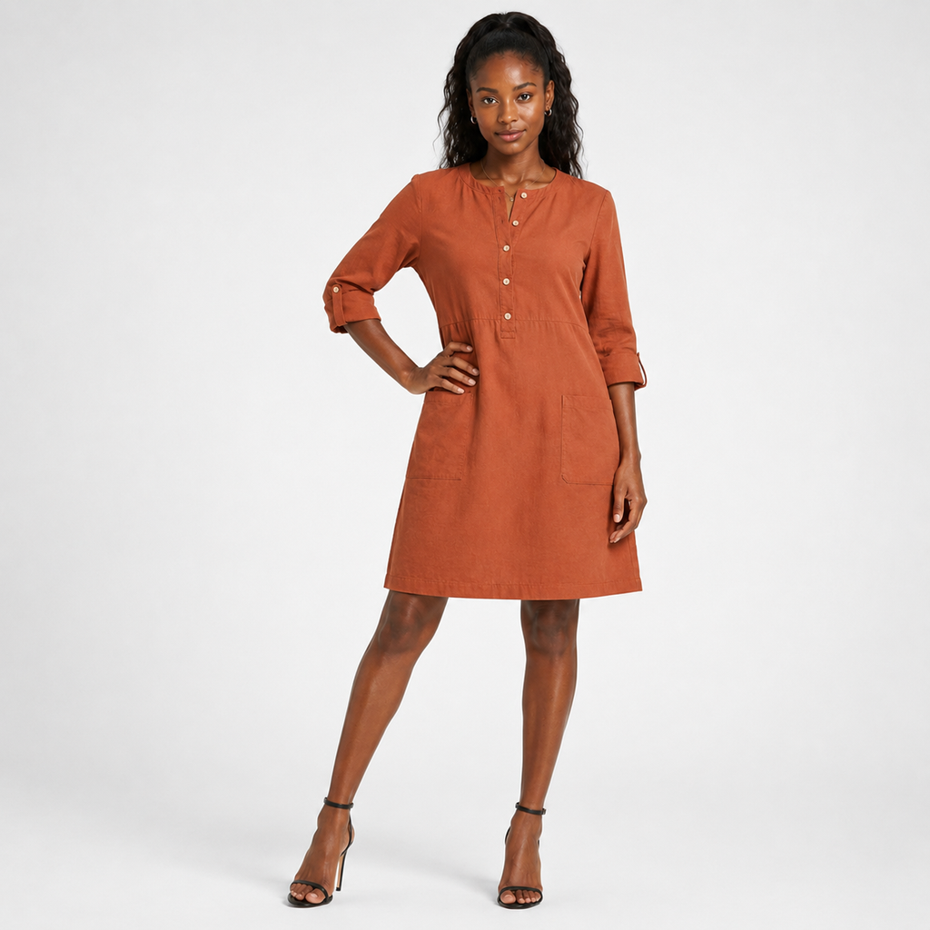MELISSA Round-Neck Linen-Blend Midi Dress