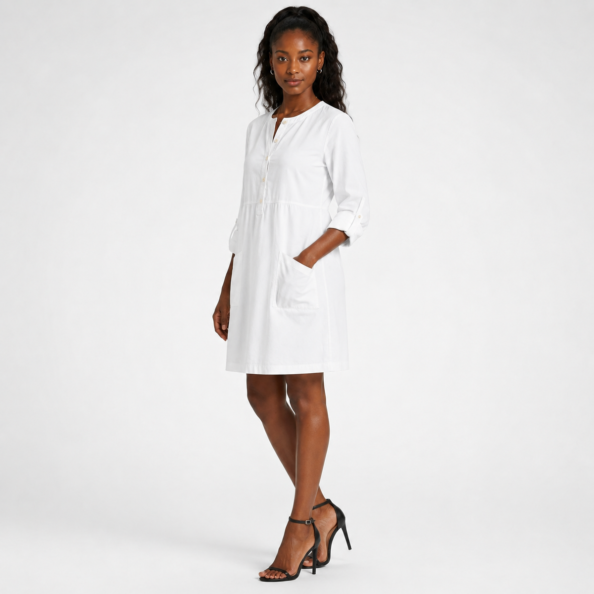 MELISSA Round-Neck Linen-Blend Midi Dress