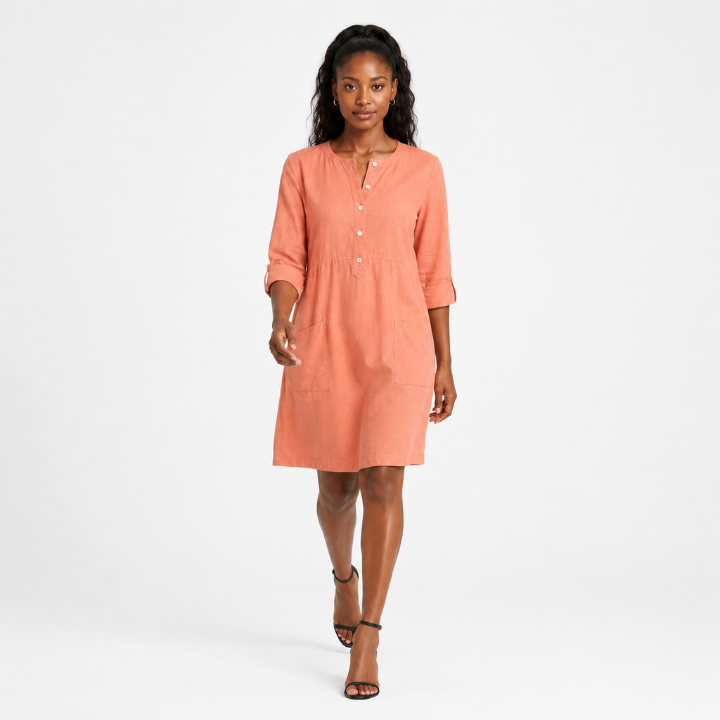 MELISSA Round-Neck Linen-Blend Midi Dress