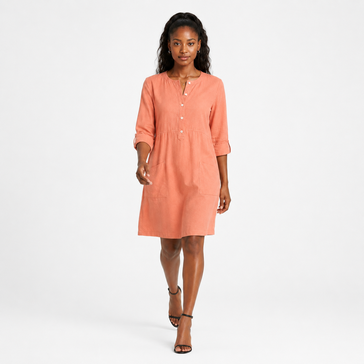 MELISSA Round-Neck Linen-Blend Midi Dress