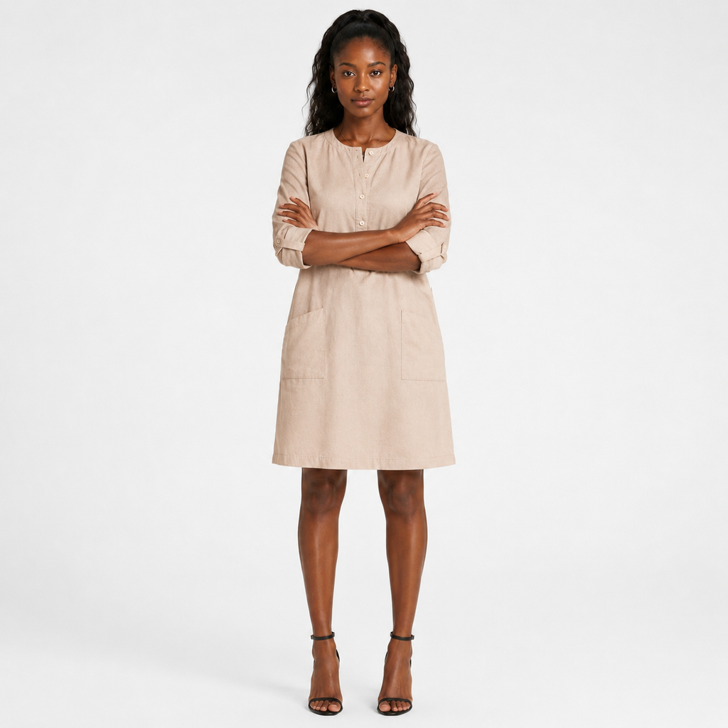 MELISSA Round-Neck Linen-Blend Midi Dress
