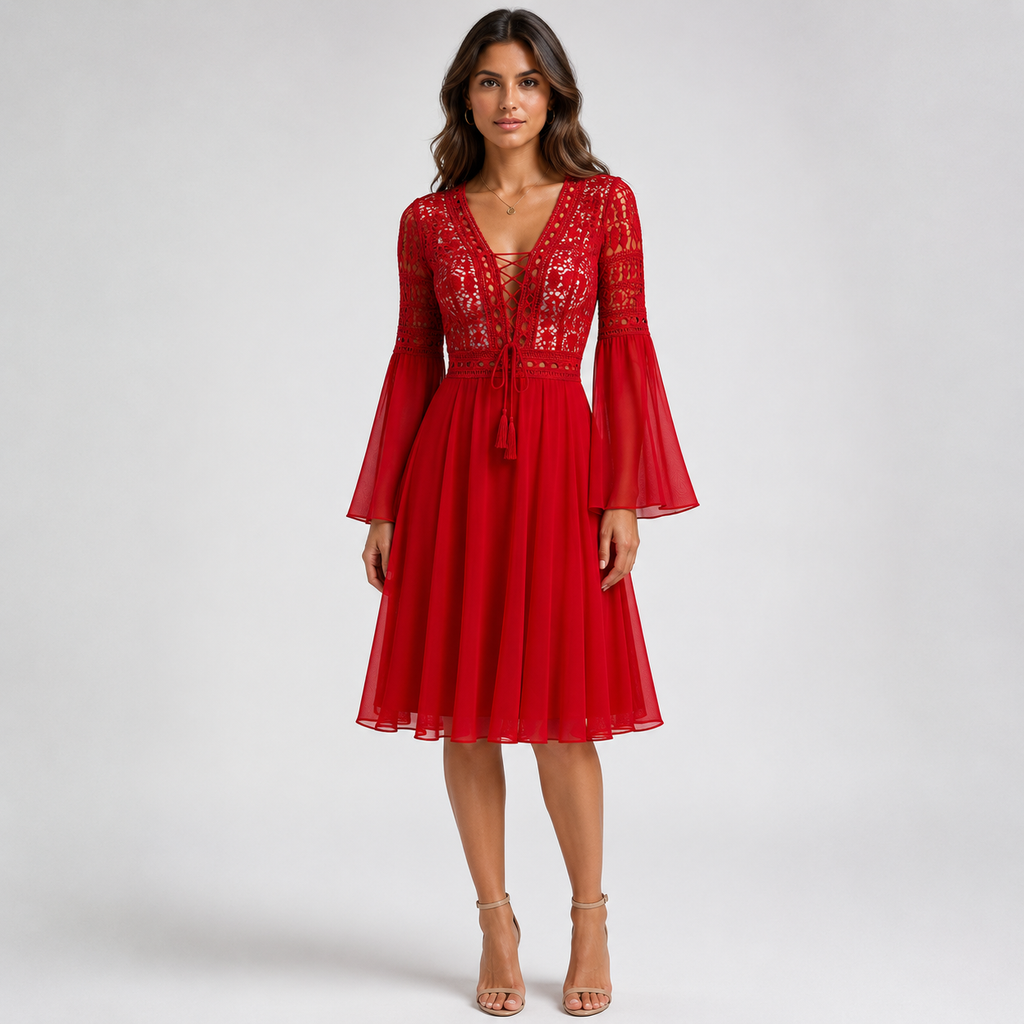 MIRABELLE V-Neck Long Sleeve Mini Dress
