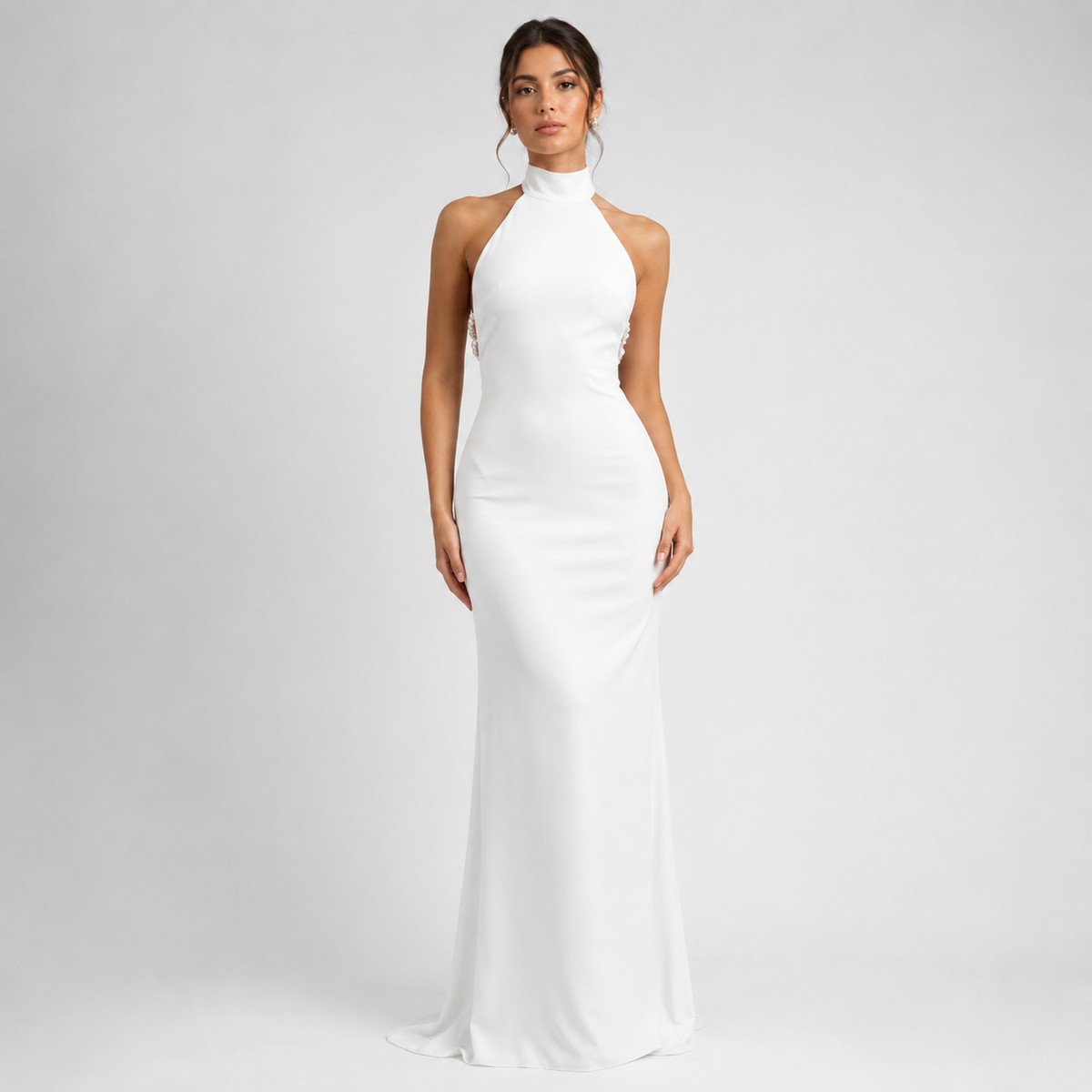 REGINA Backless Pearl-Chain Maxi Dress