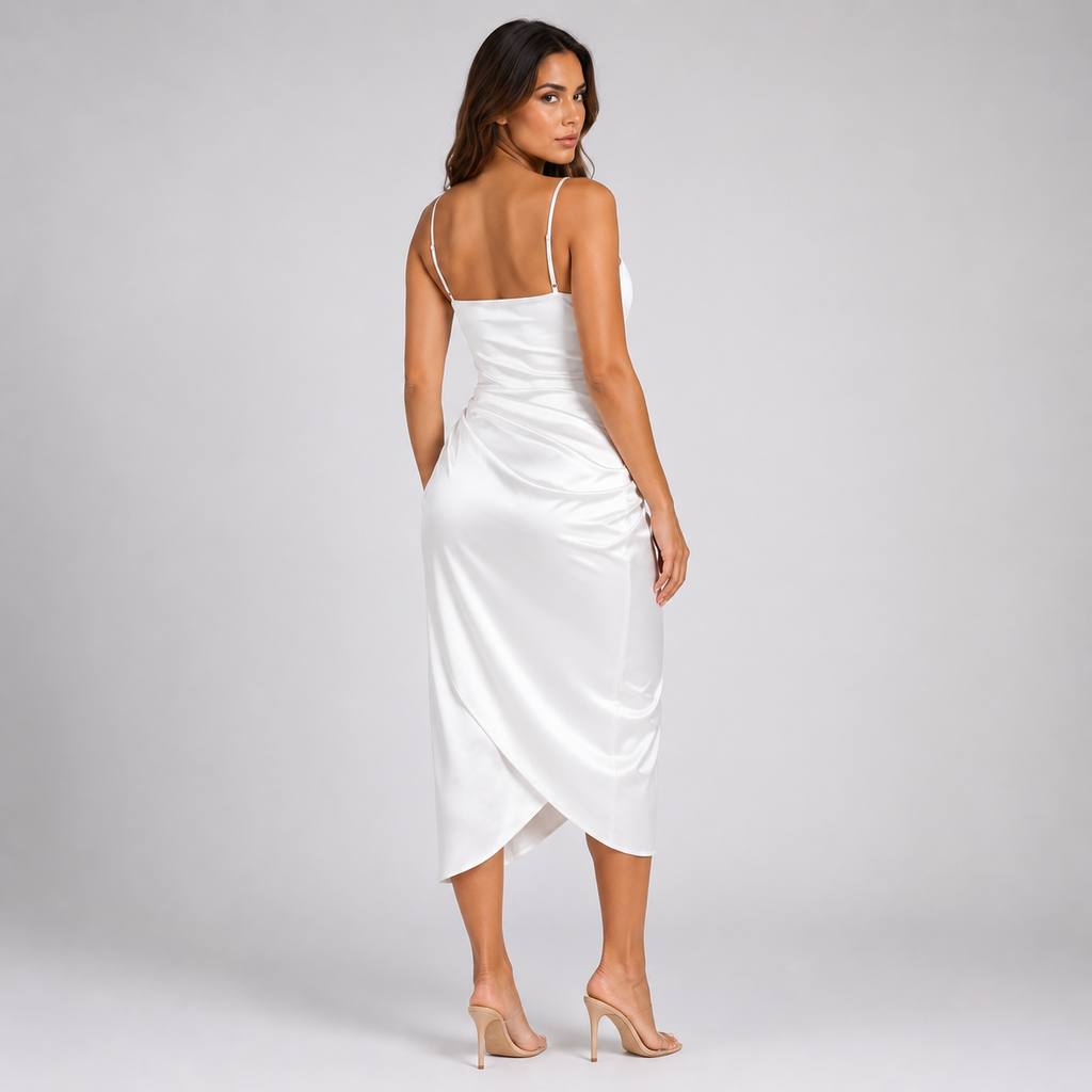 ROSALIND Backless Satin Midi Dress