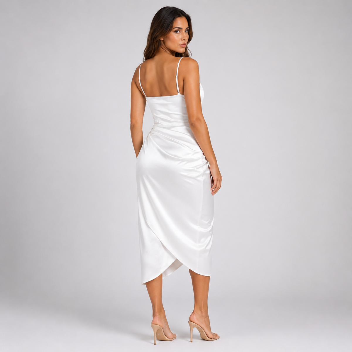 ROSALIND Backless Satin Midi Dress