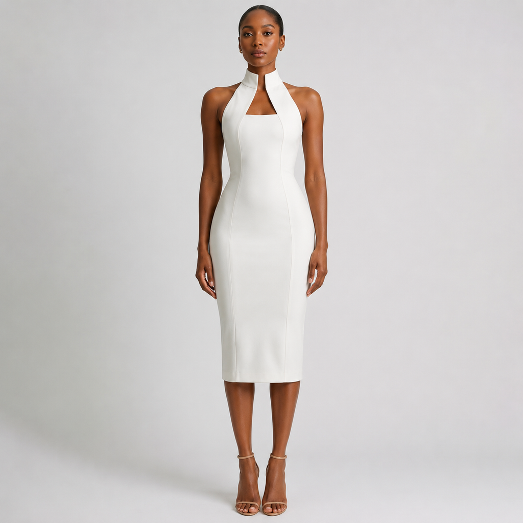 ROSALIND Mock Neck Sheath Knee-Length Dress