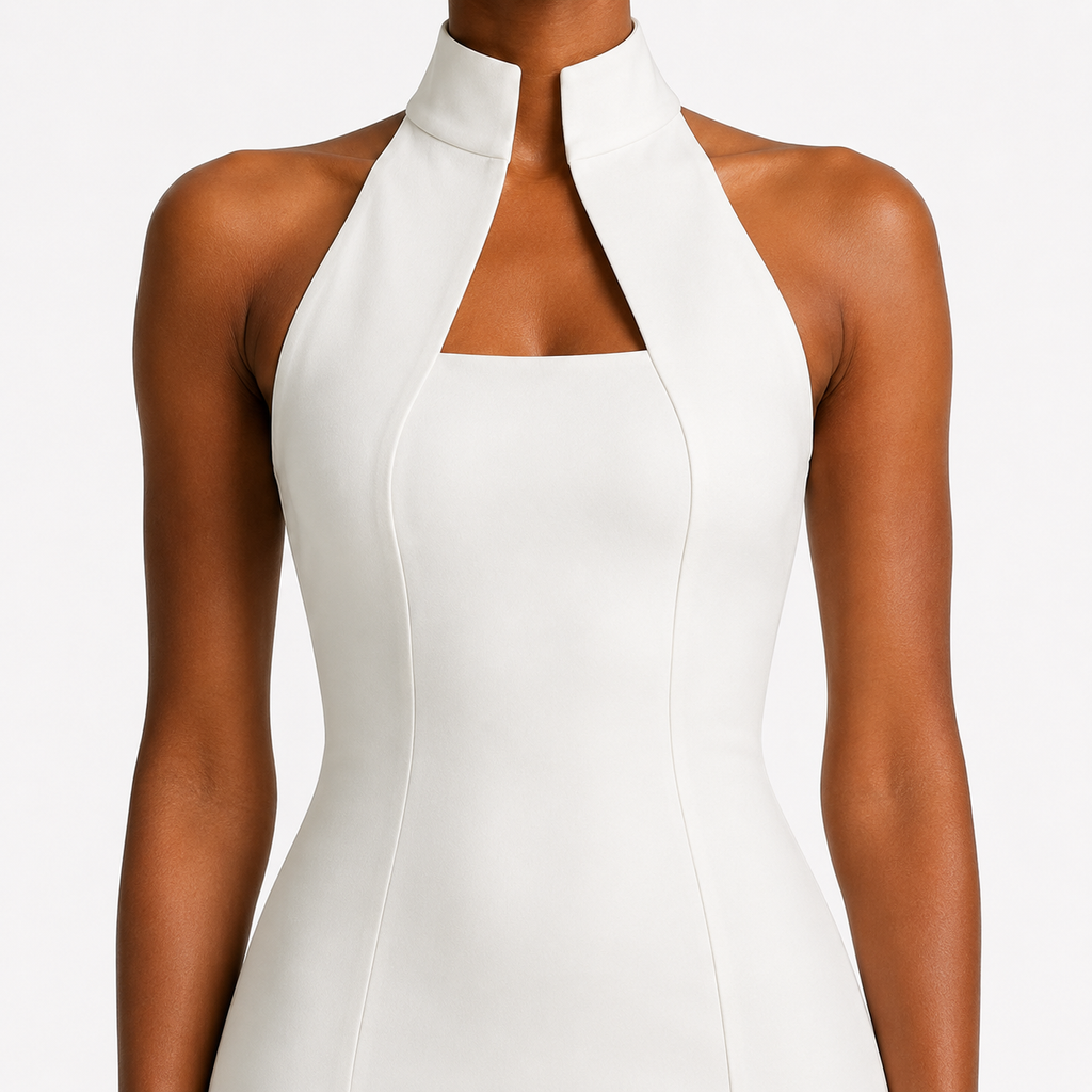 ROSALIND Mock Neck Sheath Knee-Length Dress