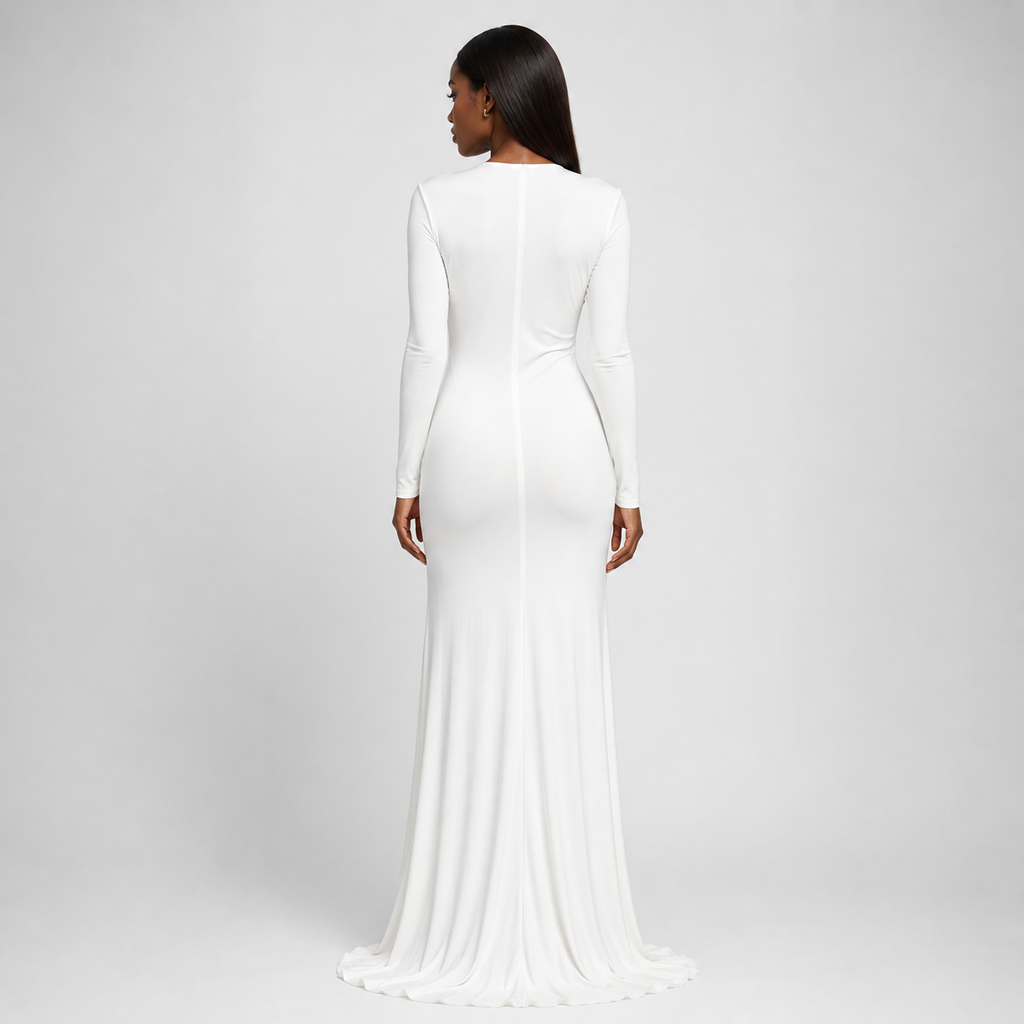 ROSEMONDE Pleated V-Neck Maxi Dress