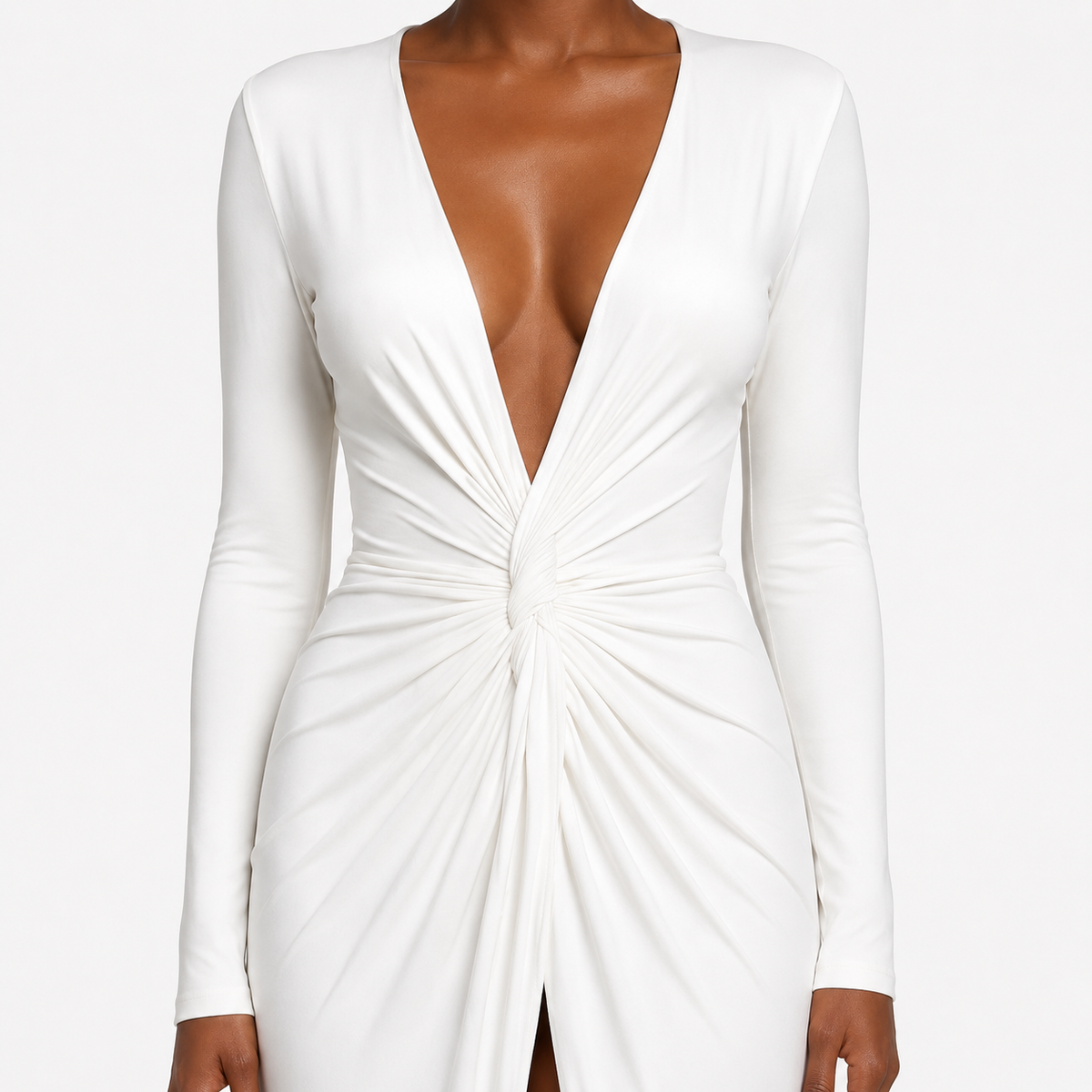 ROSEMONDE Pleated V-Neck Maxi Dress