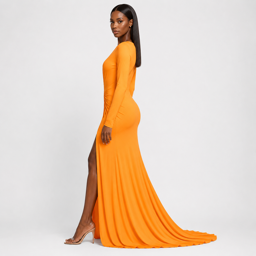 ROSEMONDE Pleated V-Neck Maxi Dress