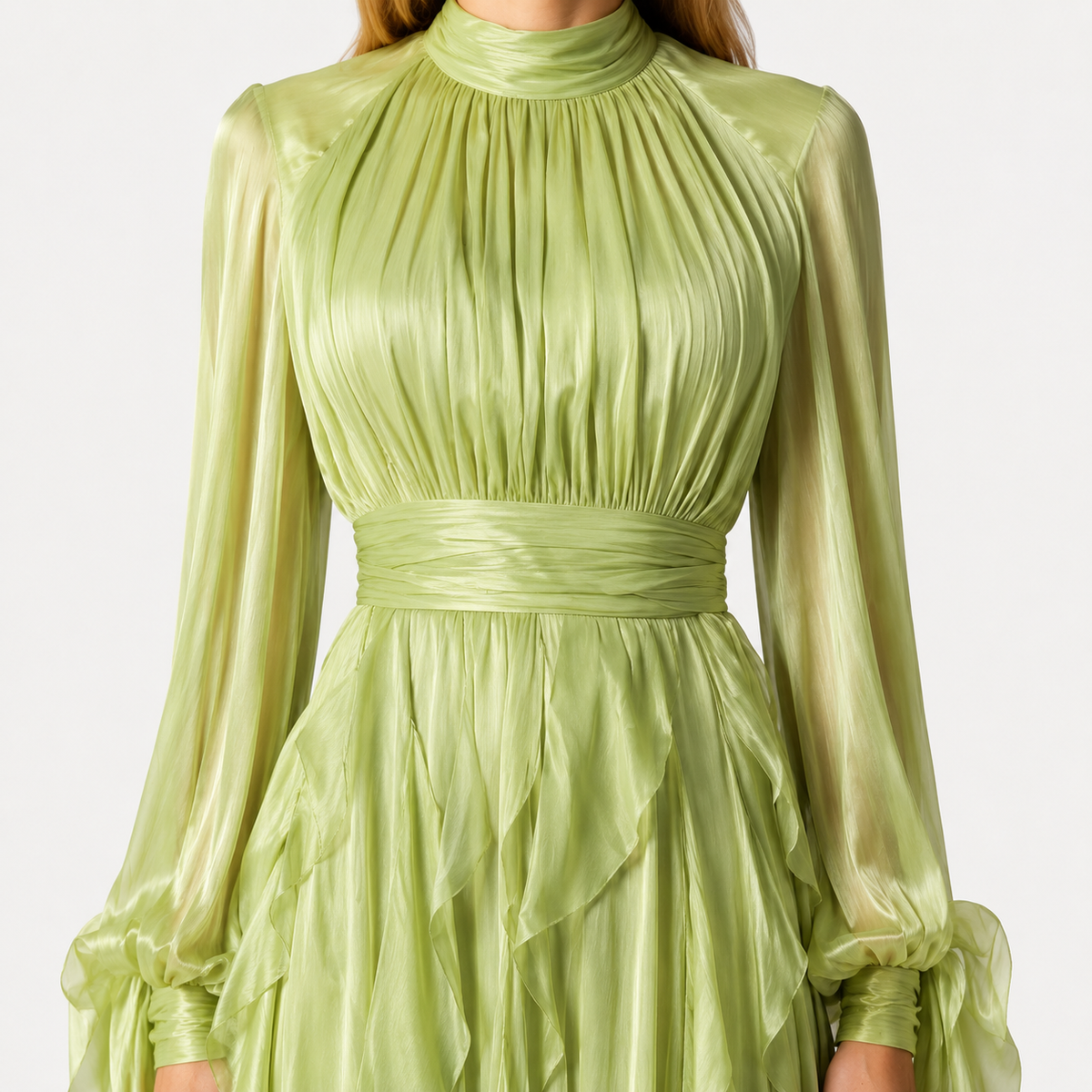 SABRINA Pleated High-Neck Maxi Dress