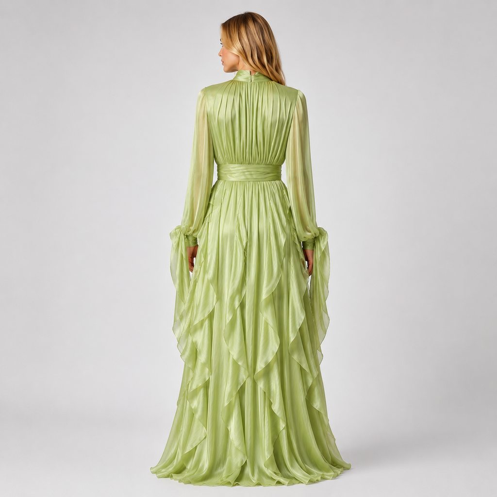 SABRINA Pleated High-Neck Maxi Dress