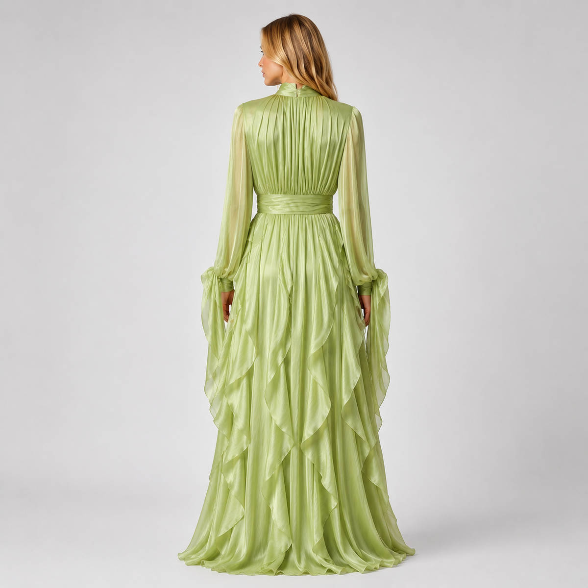 SABRINA Pleated High-Neck Maxi Dress
