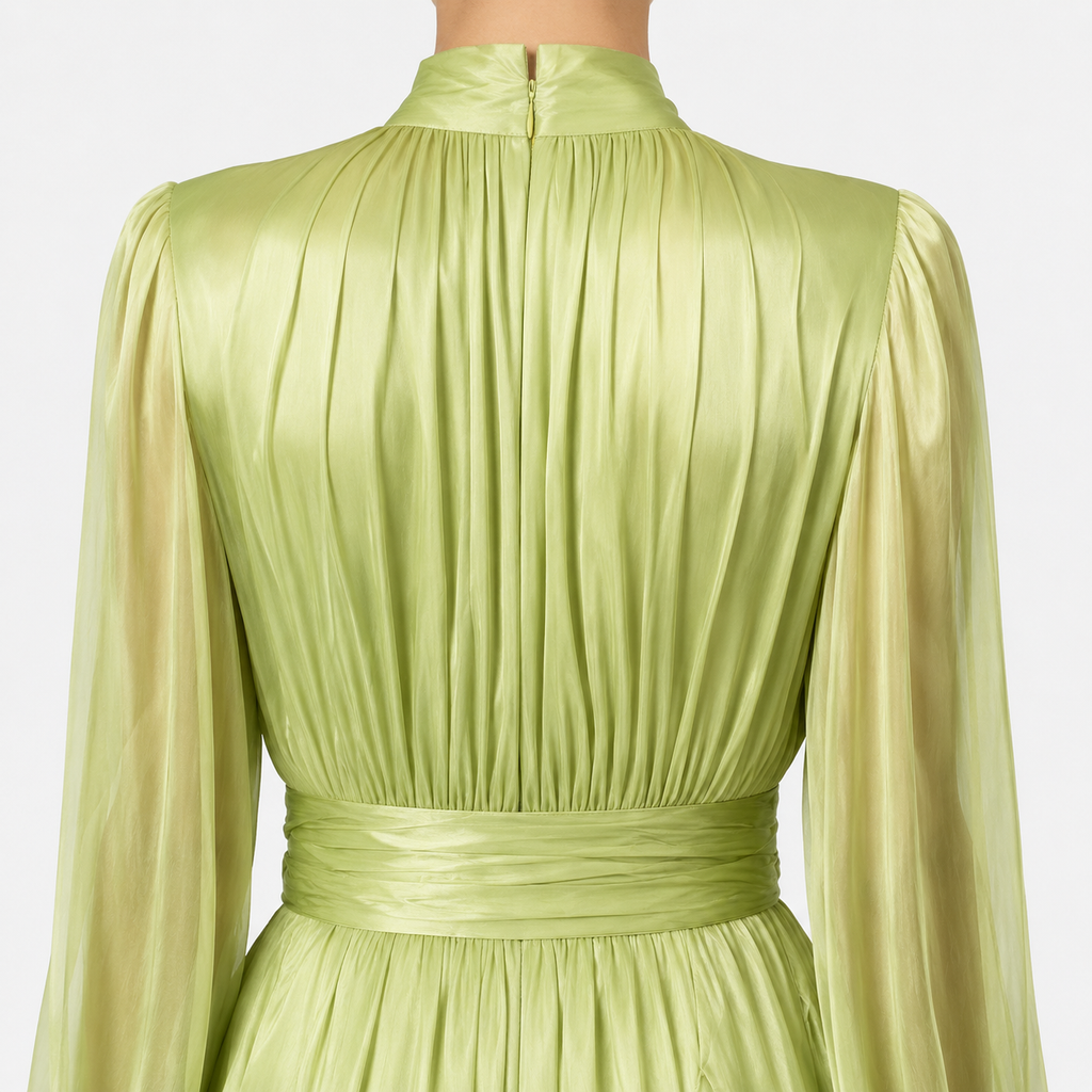 SABRINA Pleated High-Neck Maxi Dress