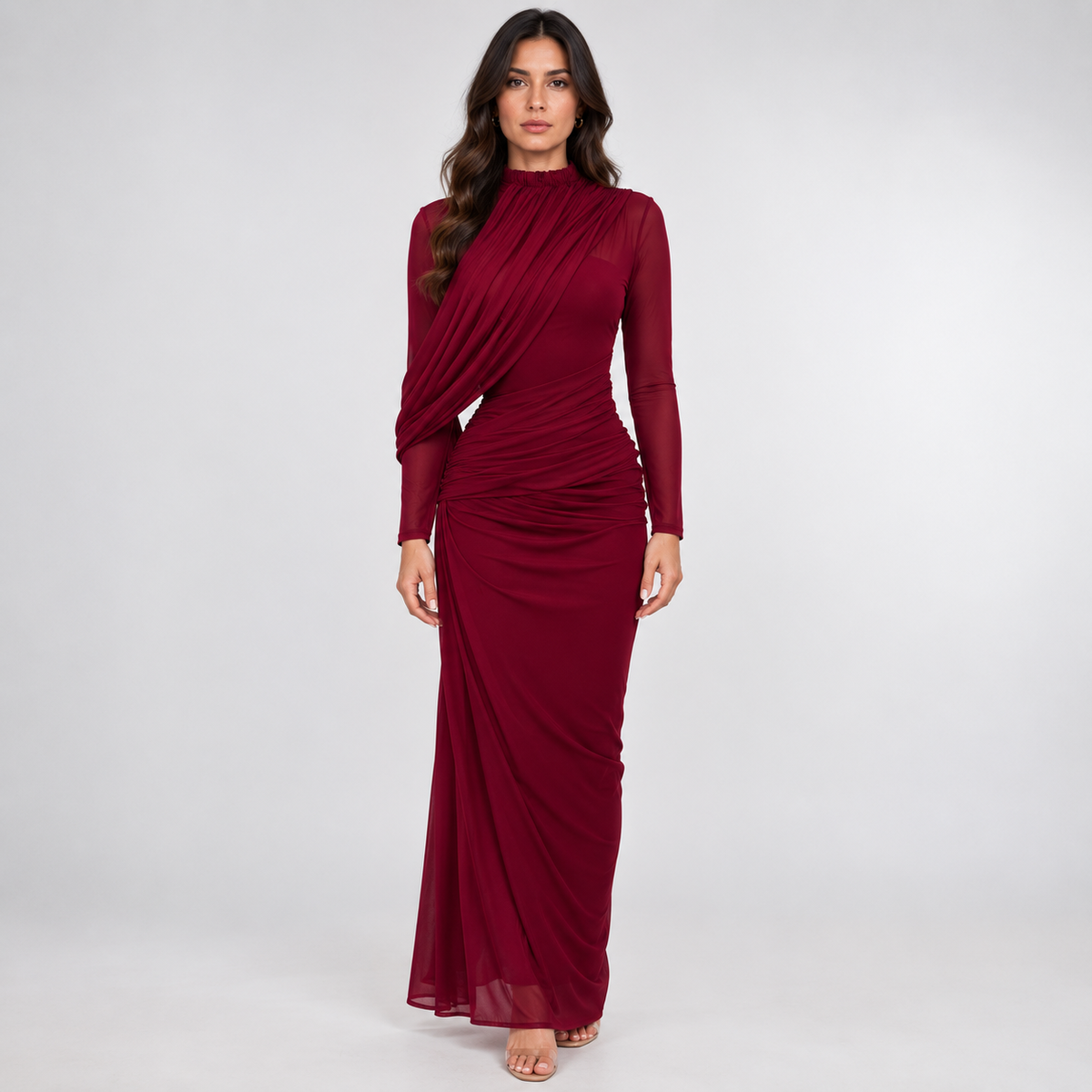 lace up neck dress Women's Elegant Turtleneck Lace-Up Asymmetric Maxi Slim Fit – Nivalho Studio s-m Tailored to perfection Dress Code: Elegant Dressing Size:34 x 30