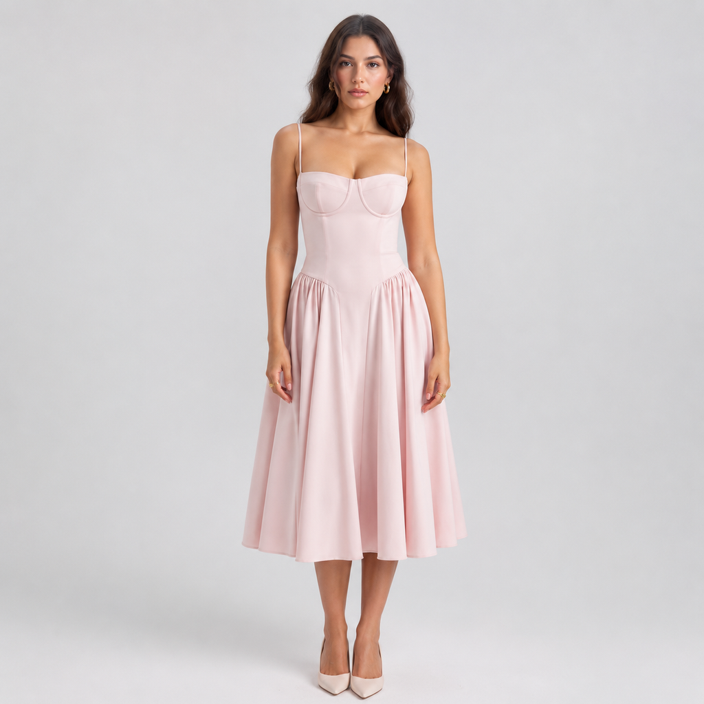 SAVINA Pleated A-Line Midi Dress