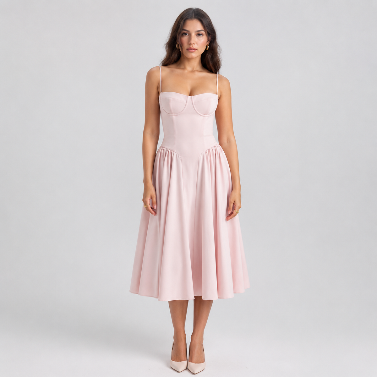 SAVINA Pleated A-Line Midi Dress