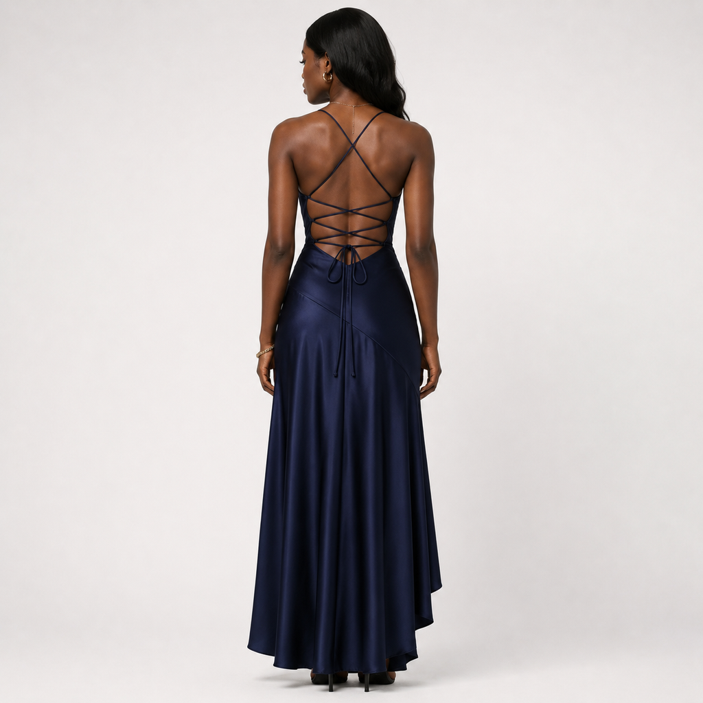 SELENE Backless Satin Maxi Dress