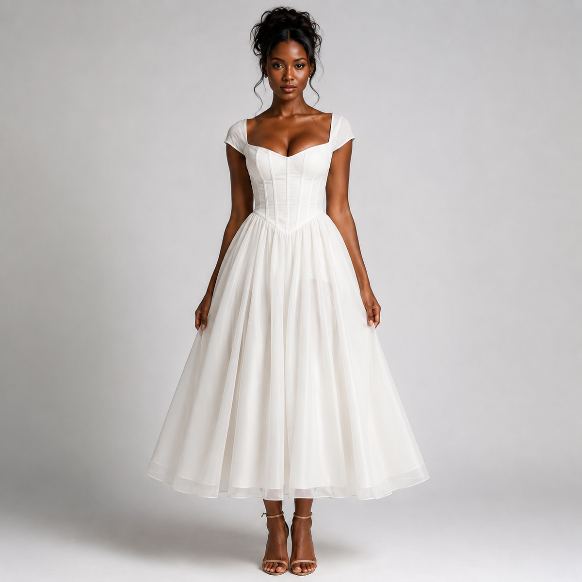 SERAPHINA Split-Neck Ruffle Maxi Dress