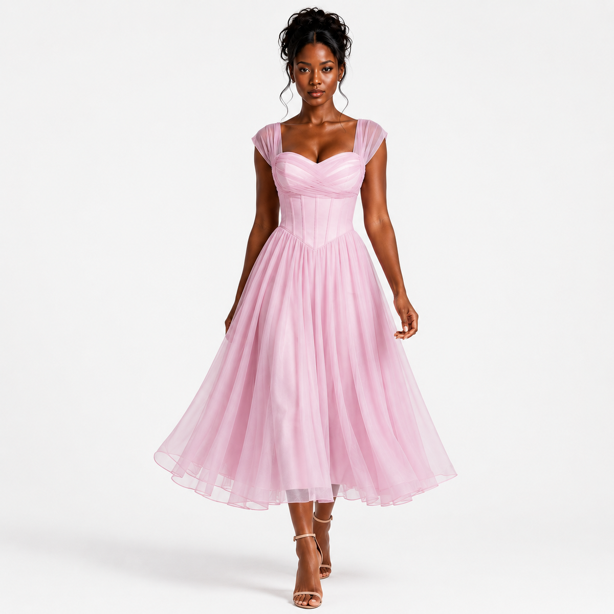 SERAPHINA Split-Neck Ruffle Maxi Dress