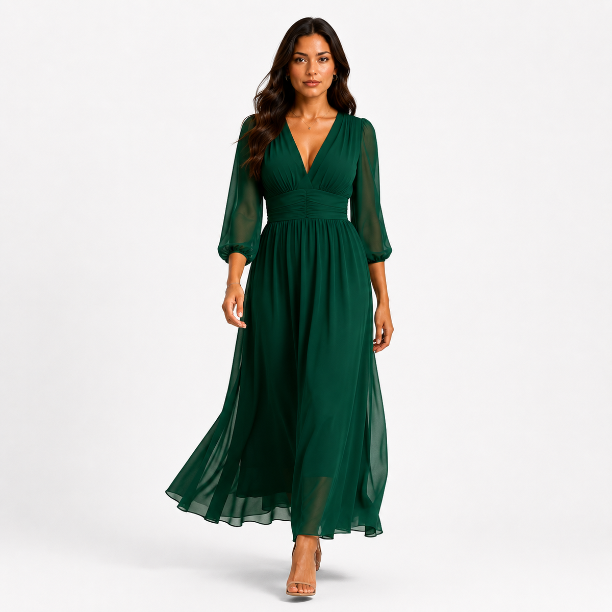 SYLVIE V-Neck Fluid Midi Dress