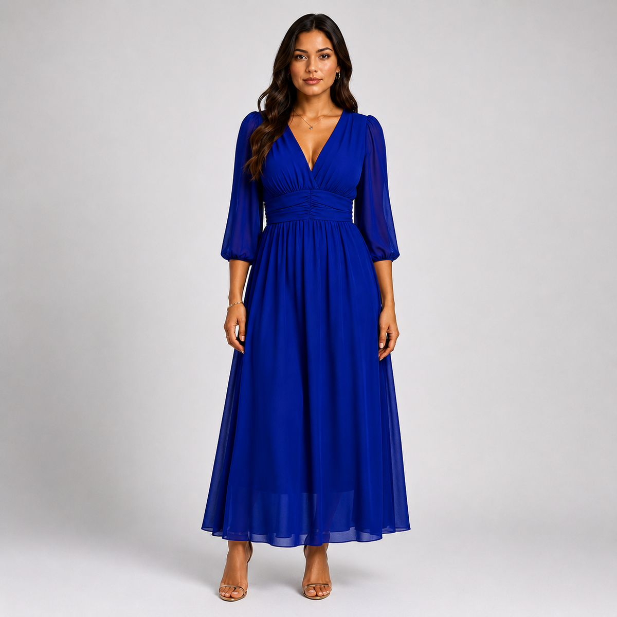 SYLVIE V-Neck Fluid Midi Dress