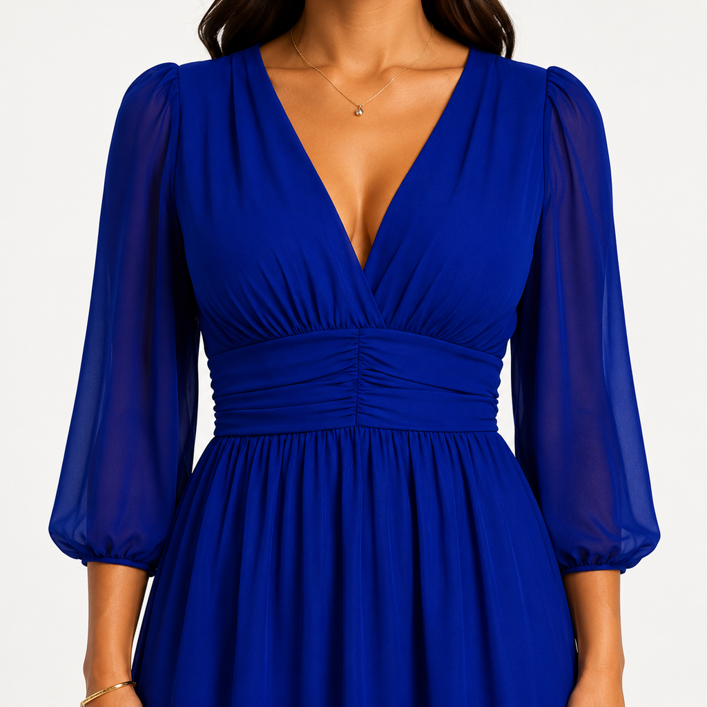 SYLVIE V-Neck Fluid Midi Dress