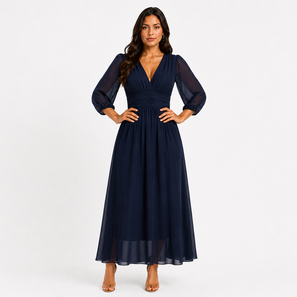 SYLVIE V-Neck Fluid Midi Dress