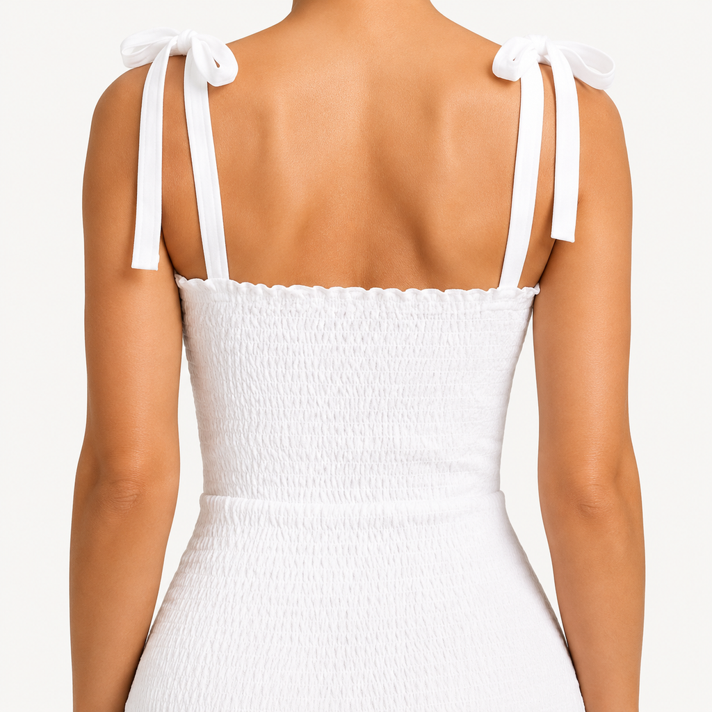 THALIA Split-Neck Lace-Up Mini Dress