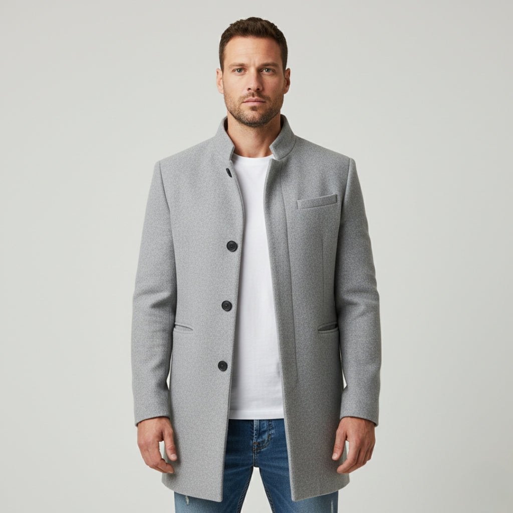 THEO Single-Breasted Wool Blend Coat