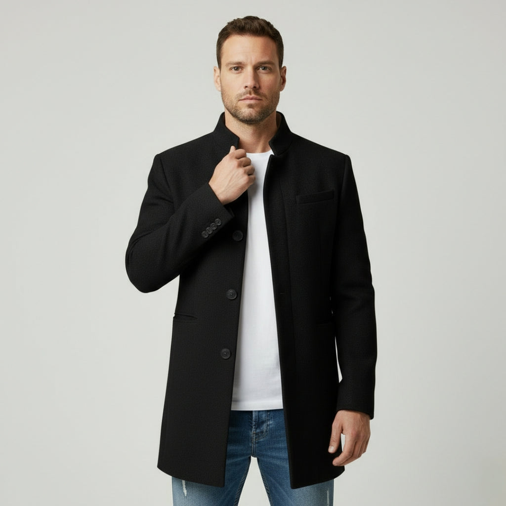 THEO Single-Breasted Wool Blend Coat