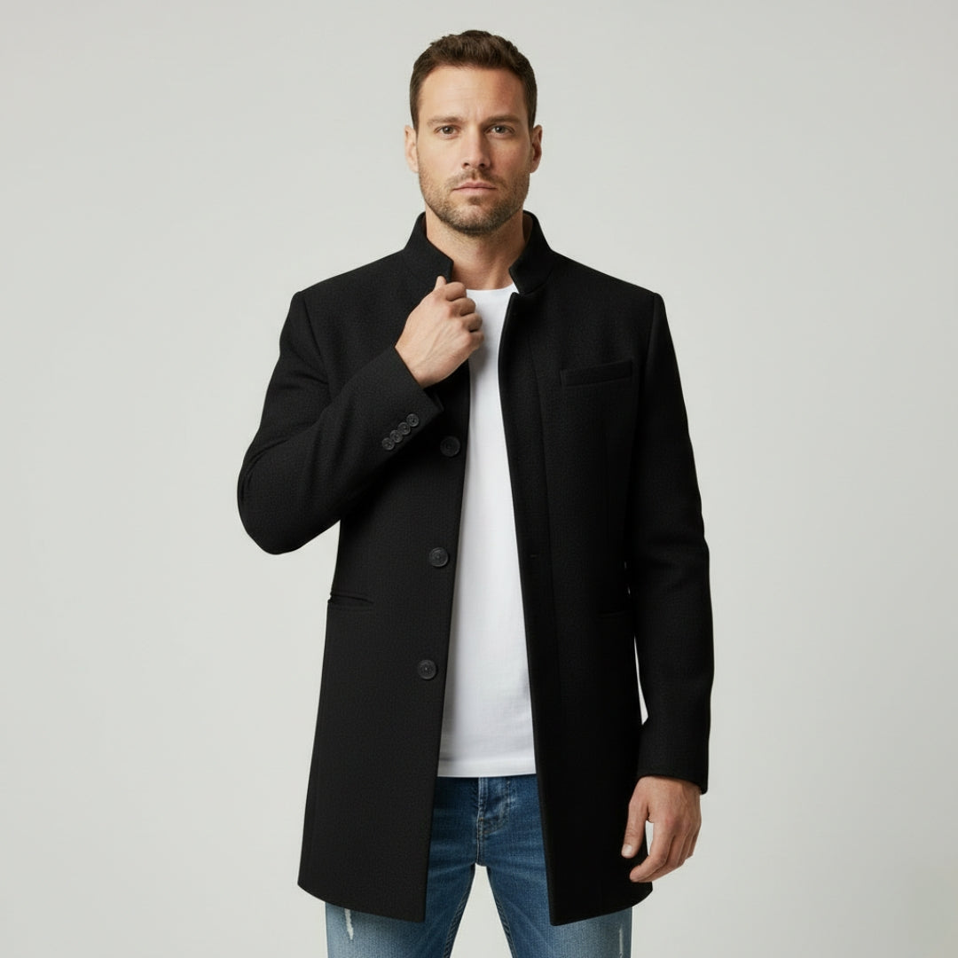 THEO Single-Breasted Wool Blend Coat