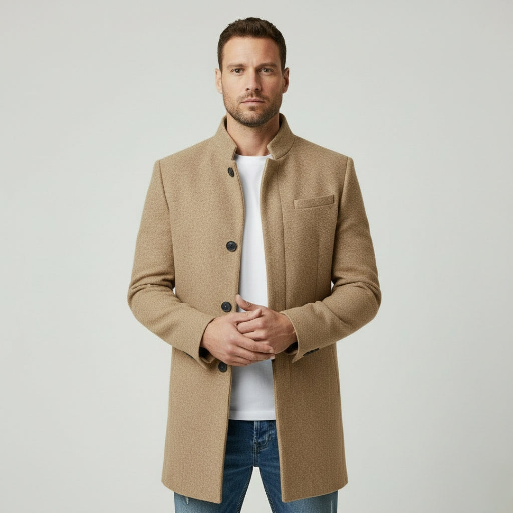 THEO Single-Breasted Wool Blend Coat
