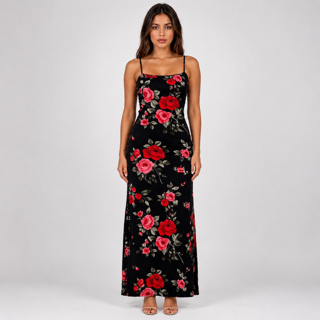 VALENNA Floral Spaghetti Maxi Dress