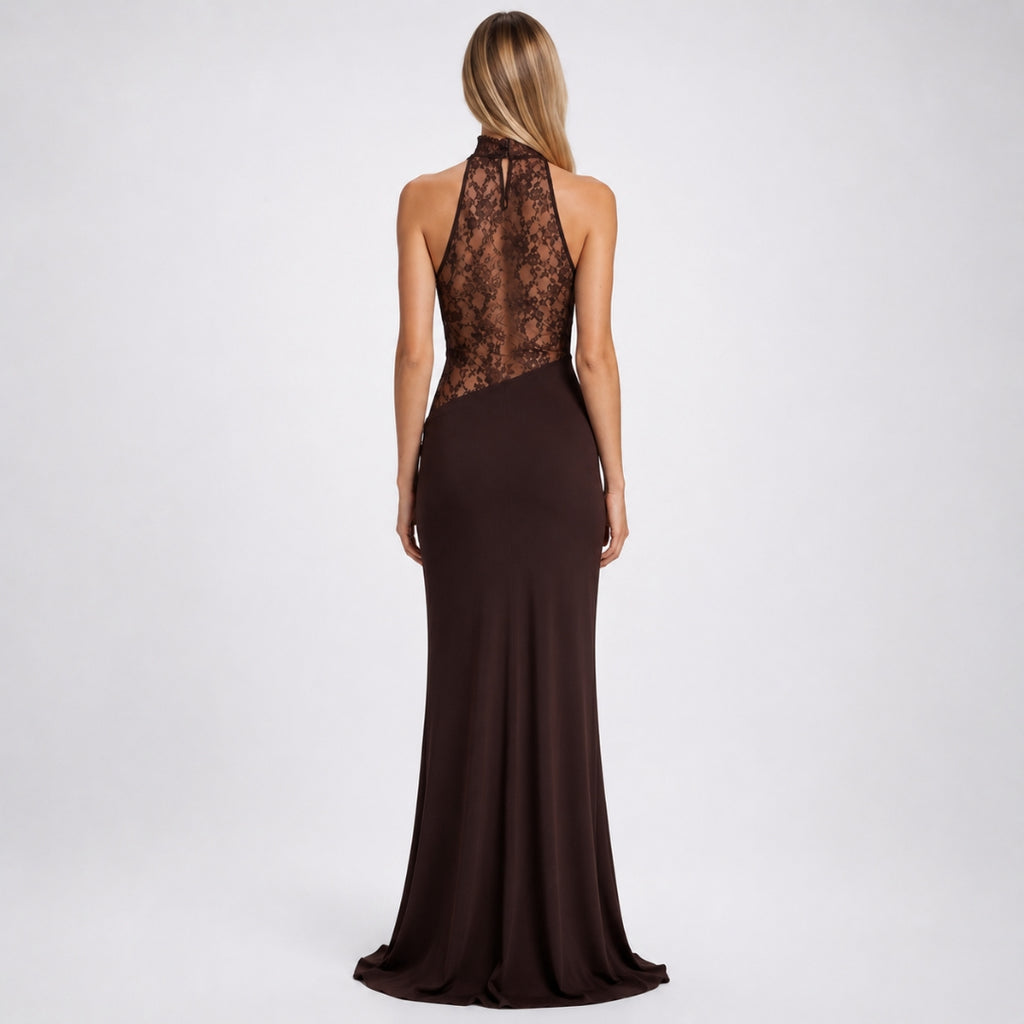 VALENTINA Halter Lace Maxi Dress