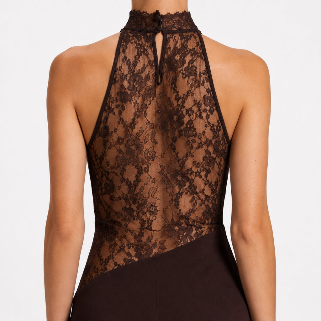 VALENTINA Halter Lace Maxi Dress